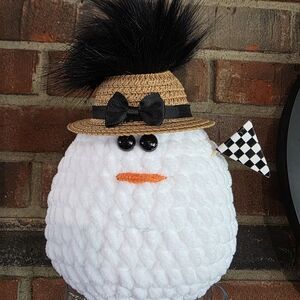 Indy 500 White Plush Chicken with Straw Hat and Black Bow